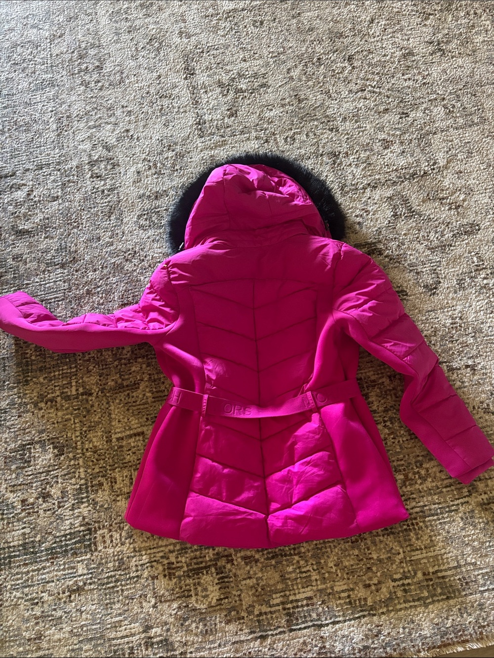 Women's Hot Pink Quilted Hooded Puffer Coat with Belt